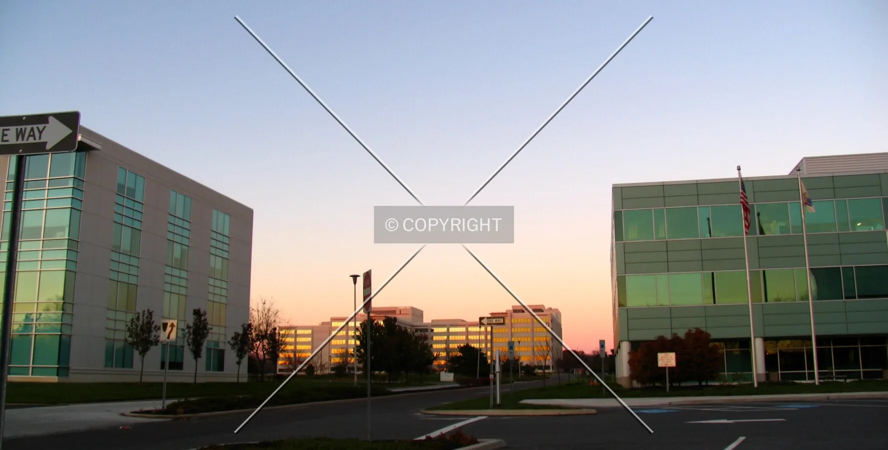 Two, Three, and One Executive Campus, from the south entrance near Route 70