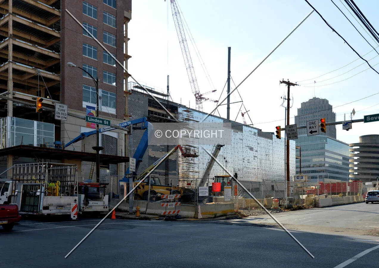 View from the northeast at 7th and Linden Streets