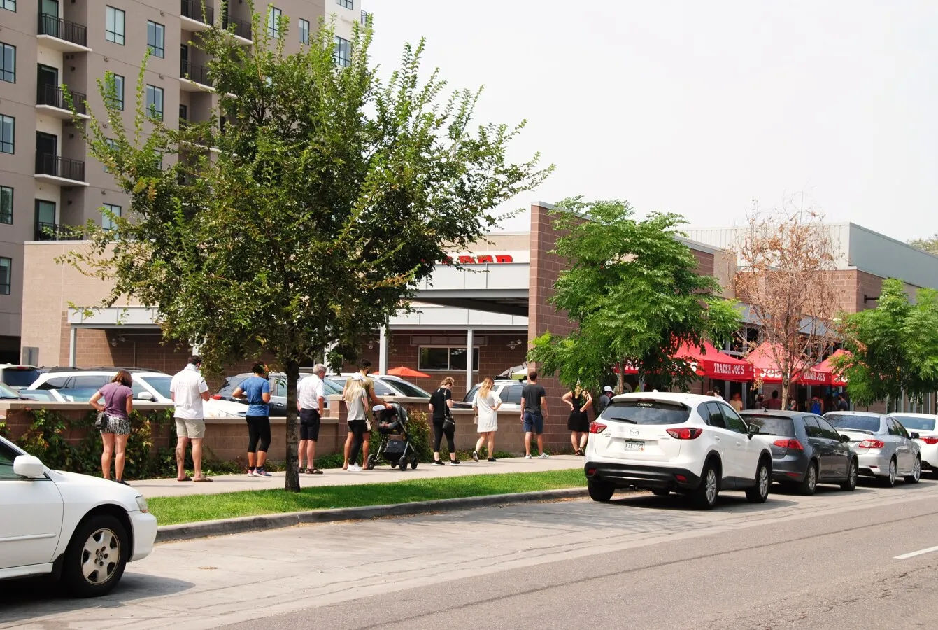 Queue of customers outside the store during covid