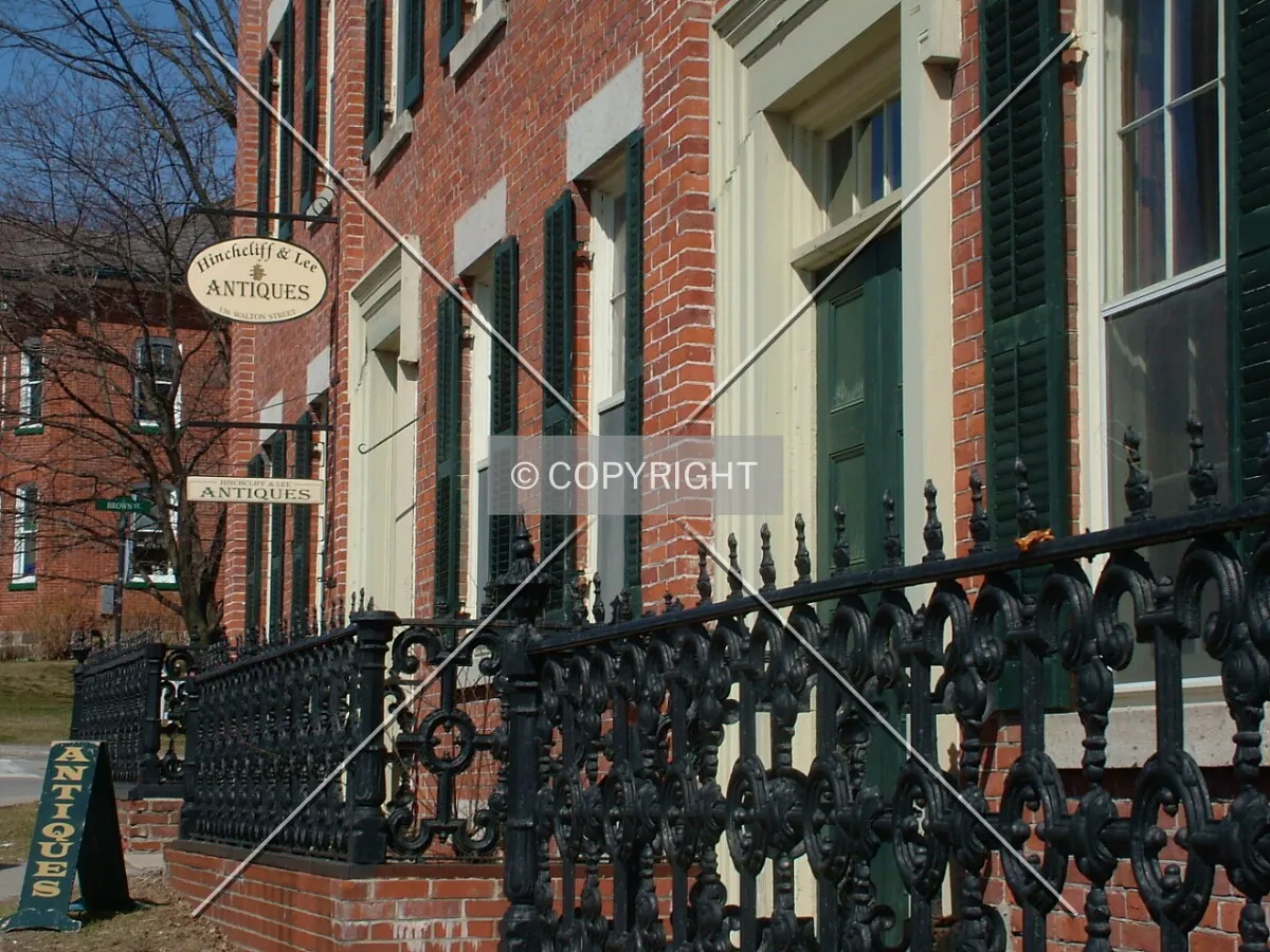 Antiques store in brick building