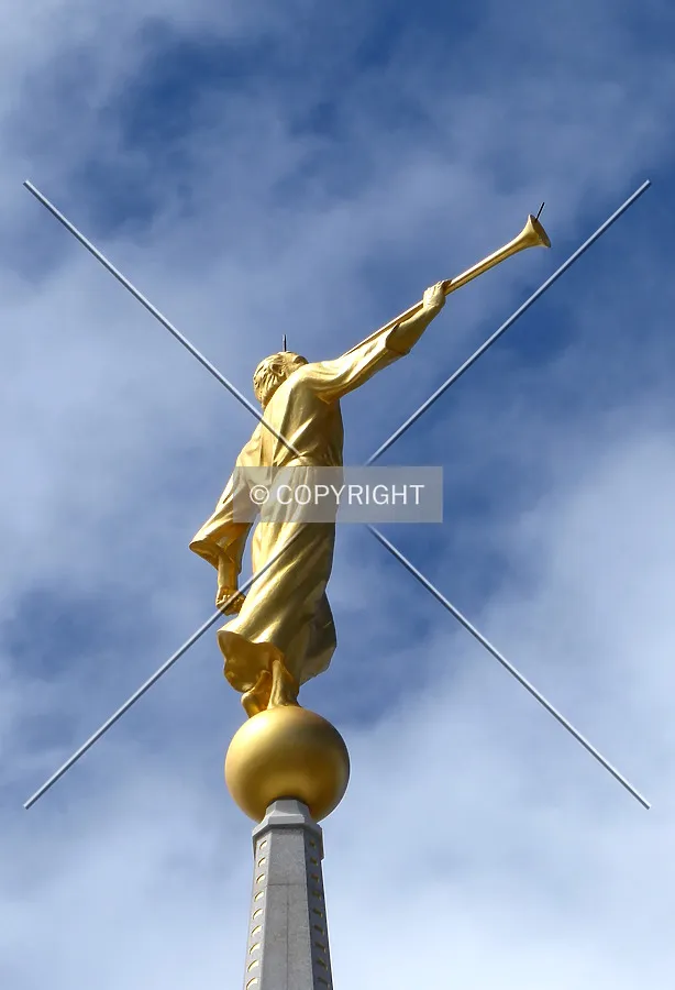 Statue of angel Moroni atop the steeple