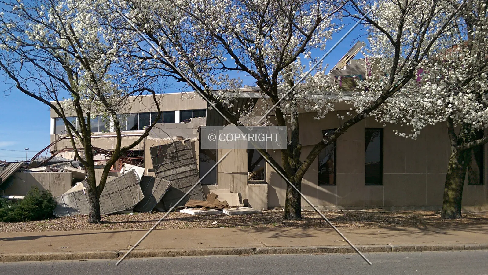 View from the south during demolition; April 1, 2015
