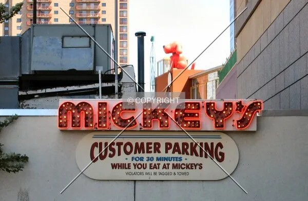 Sign for Mickey's Dining Car, a downtown landmark