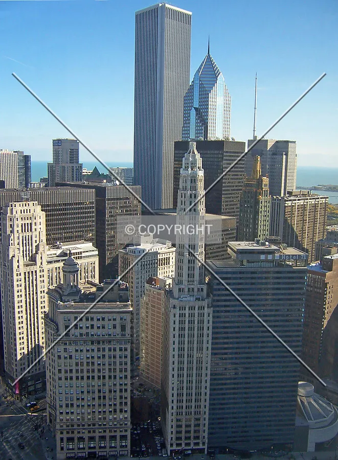 Rising above the Illinois Center skyline, viewed from the 36th floor of IBM Plaza