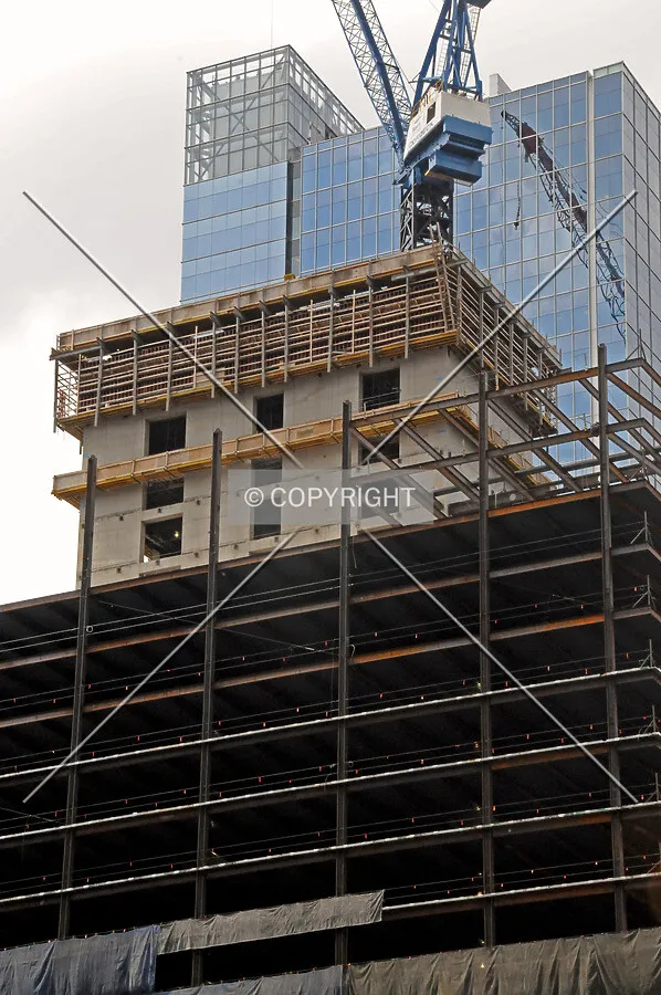 Core and steel structure viewed from the south