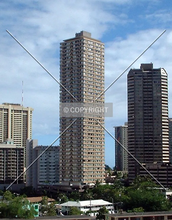 View to the south from the Hawaii Convention Center, Discovery Bay on the right