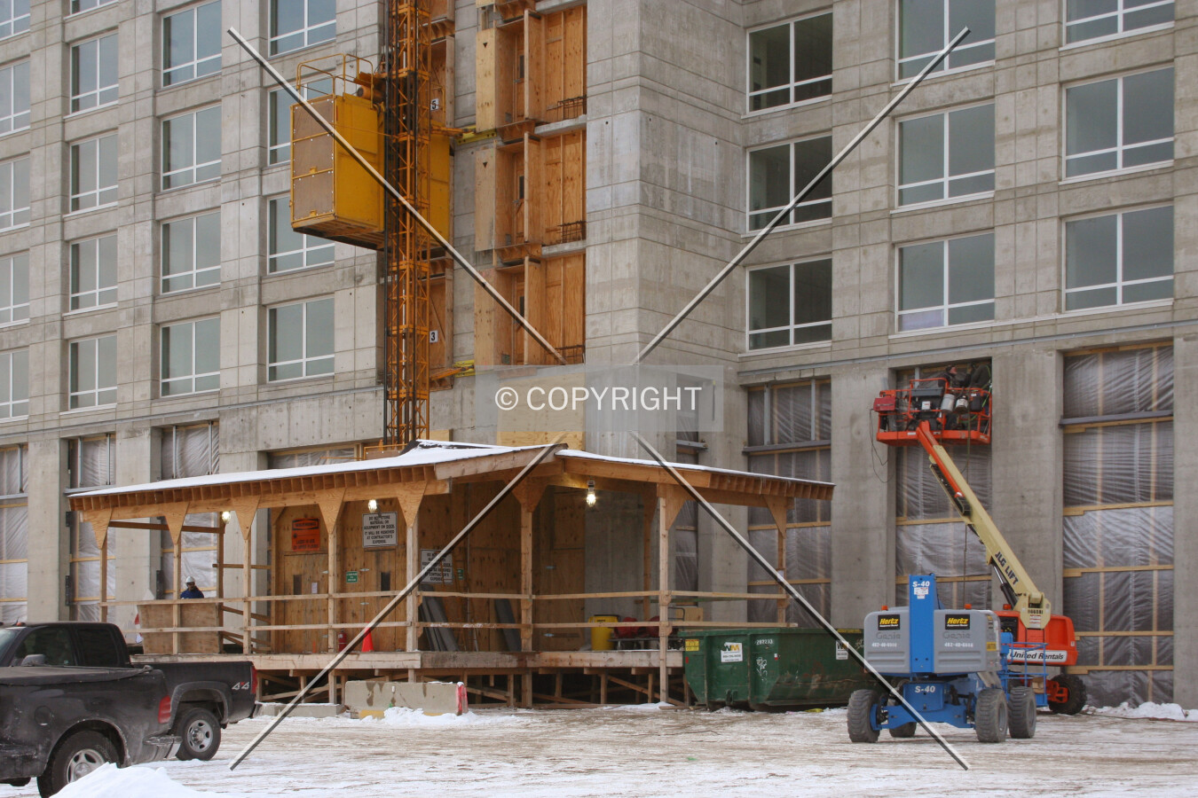 Base of the hoist on the east side