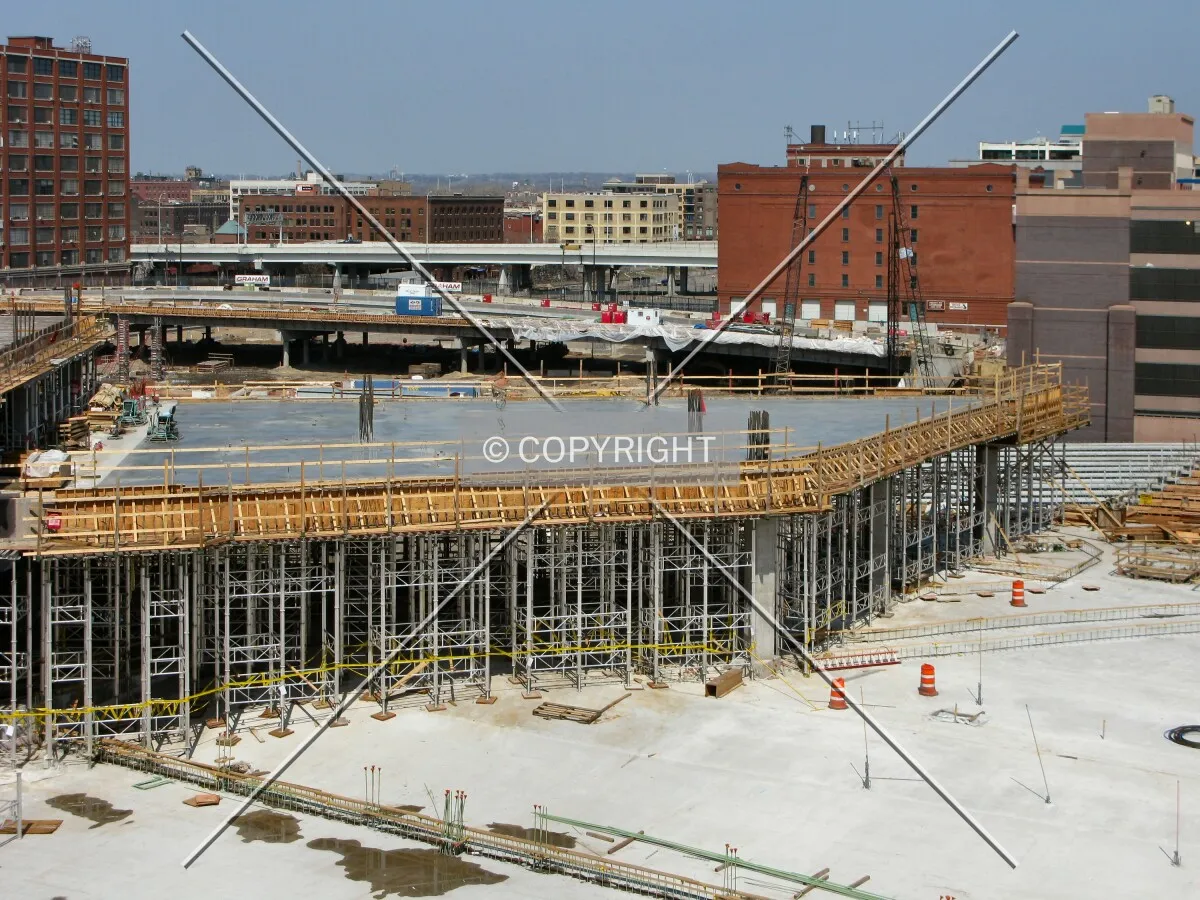 View to the north from Garage A; future right field seats