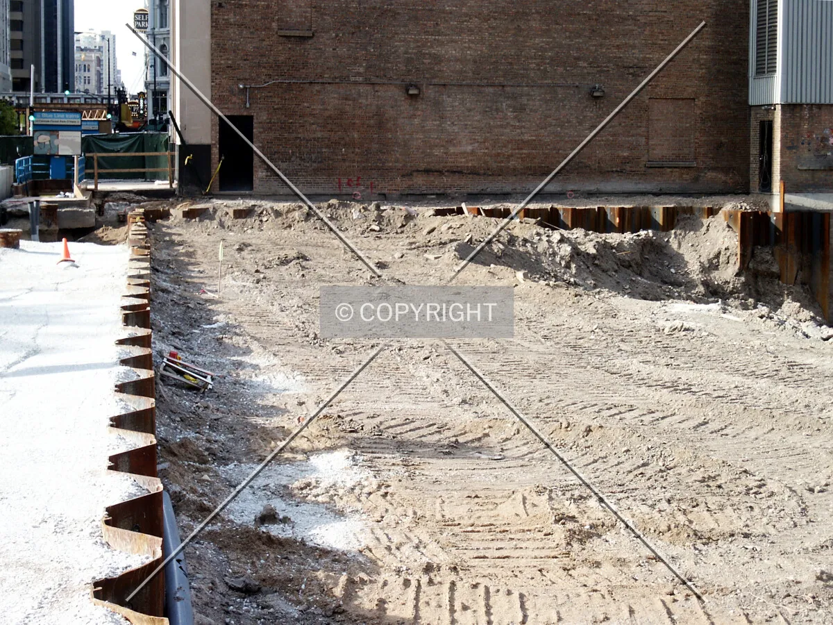 Sheet piling outlining the northwest corner of the site by the electrical substation