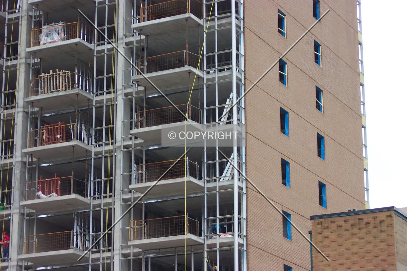 Closeup of the north and west facades
