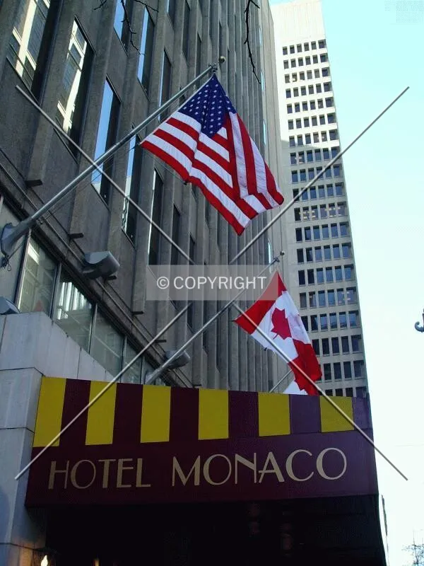 Flags over entrance
