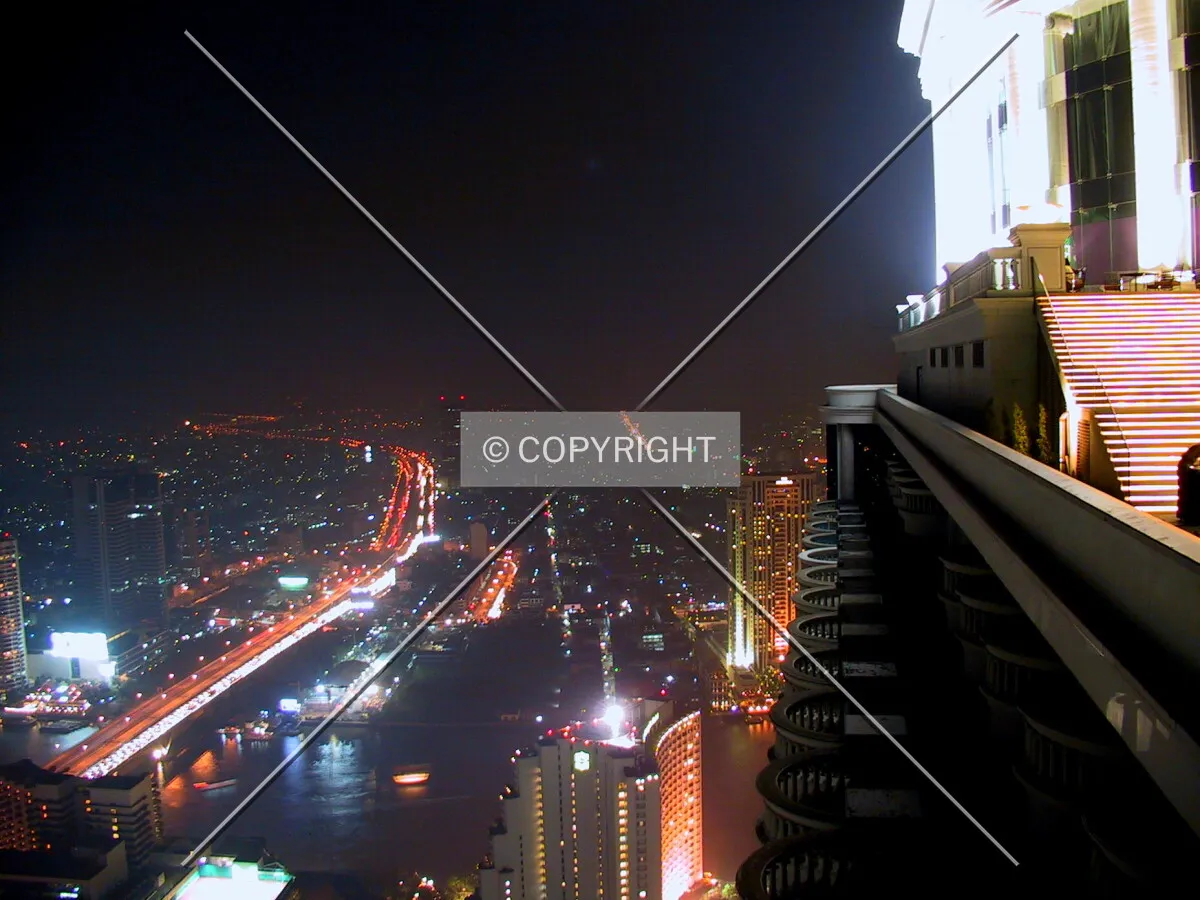 View looking west at night from the rooftop