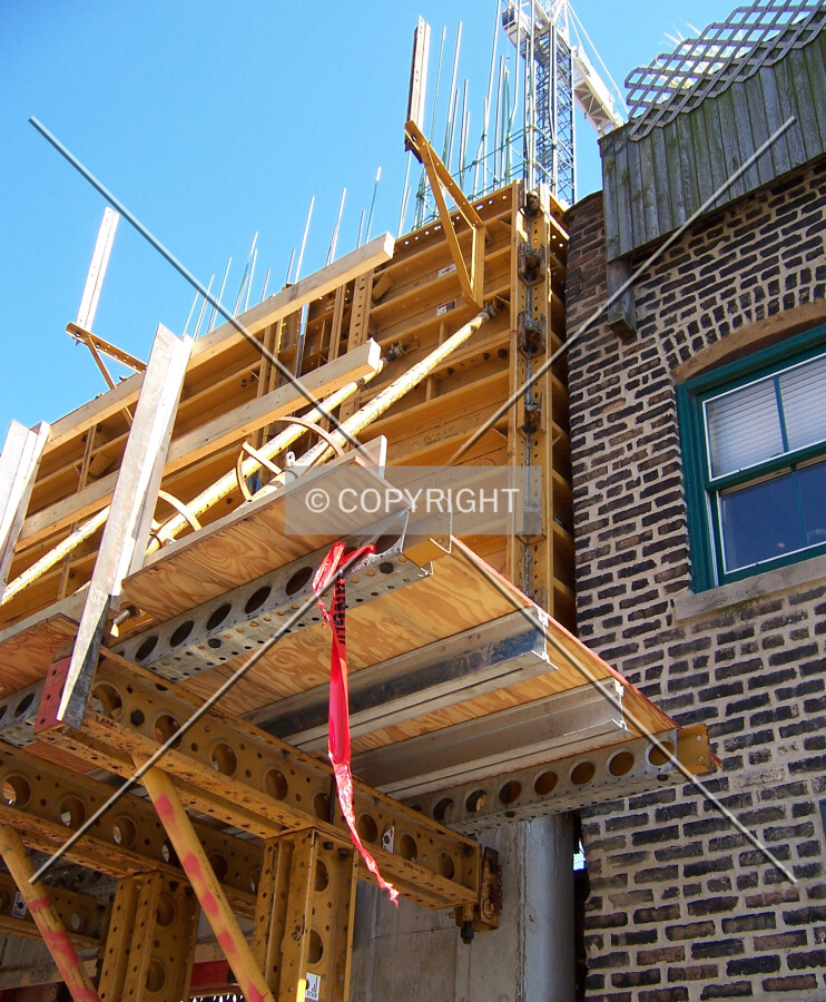 Concrete formwork on the northwest corner