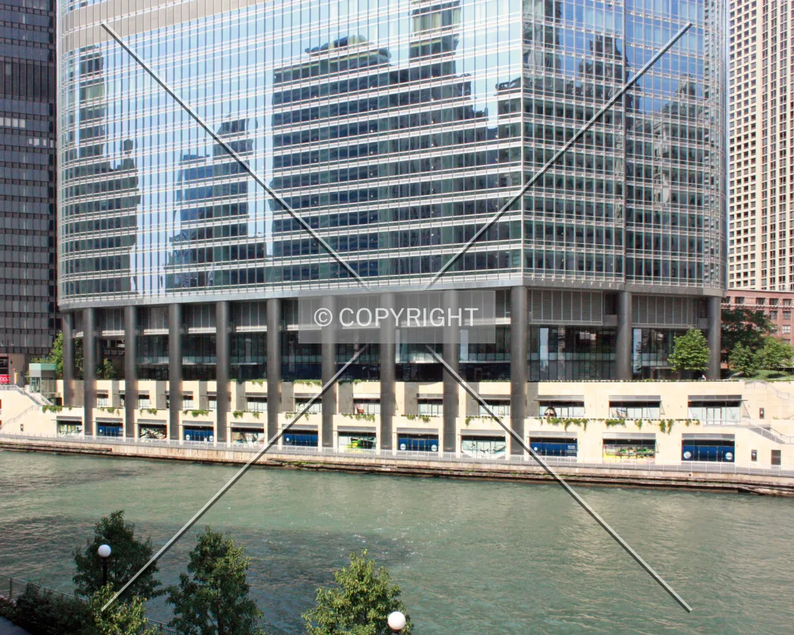 Base of the tower along the Chicago River