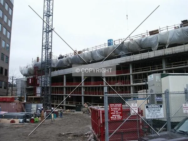Construction gate and east side of the structure; 23 December 2003