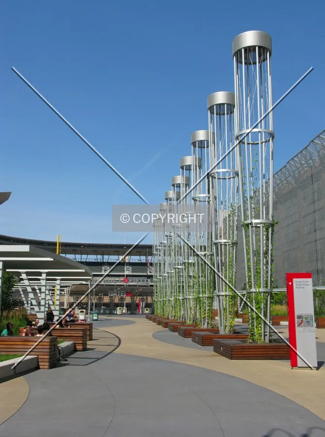 Baseball bat sculptures on Target Field Plaza