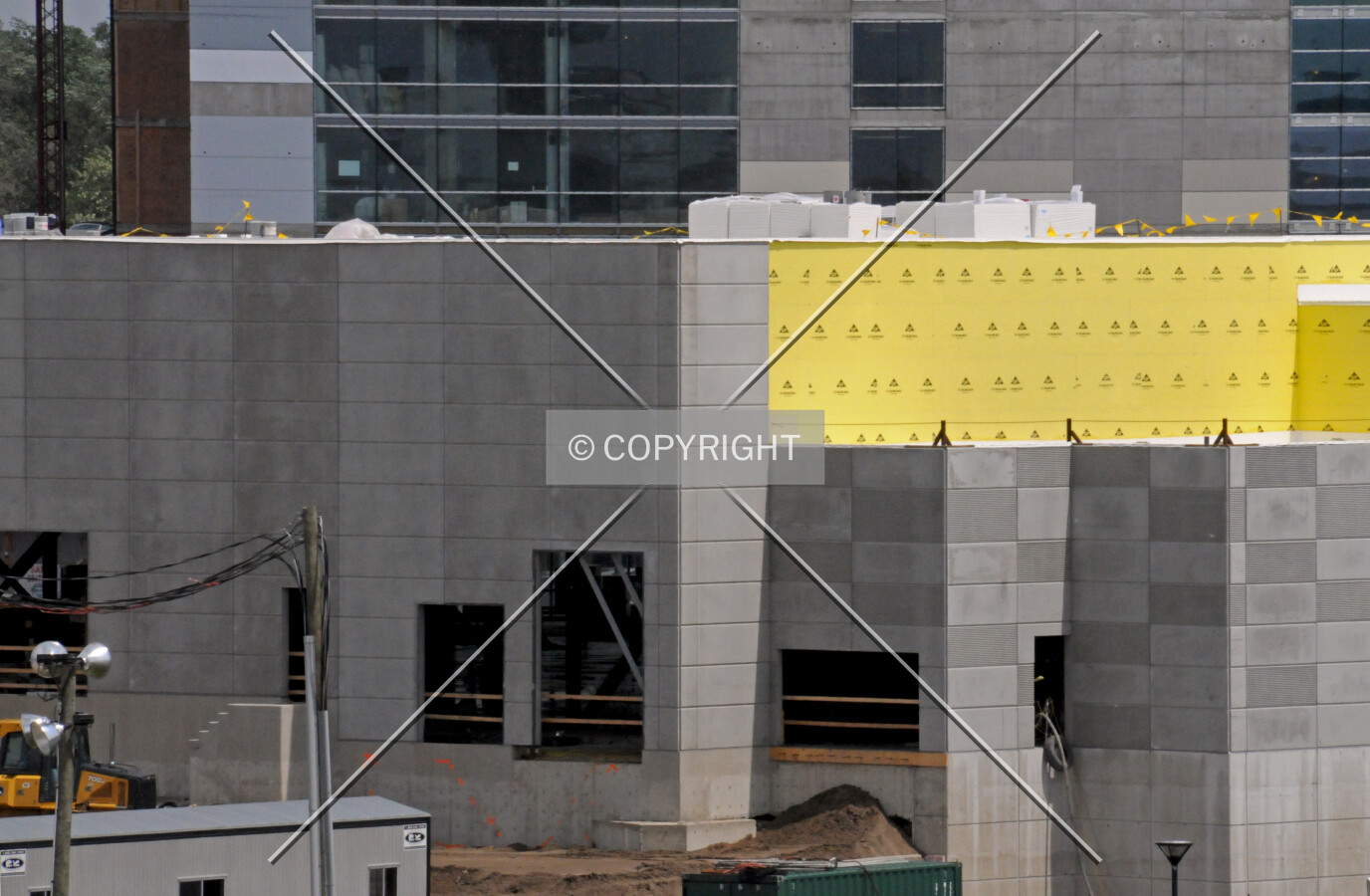 Precast concrete panels on the northwest corner of the base