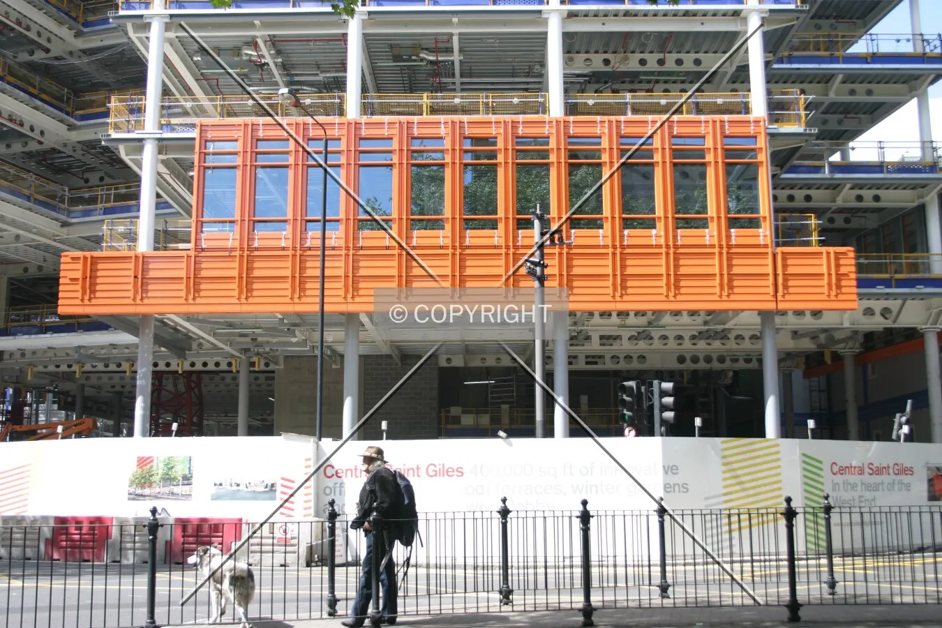 View north of progress to the brightly coloured façade