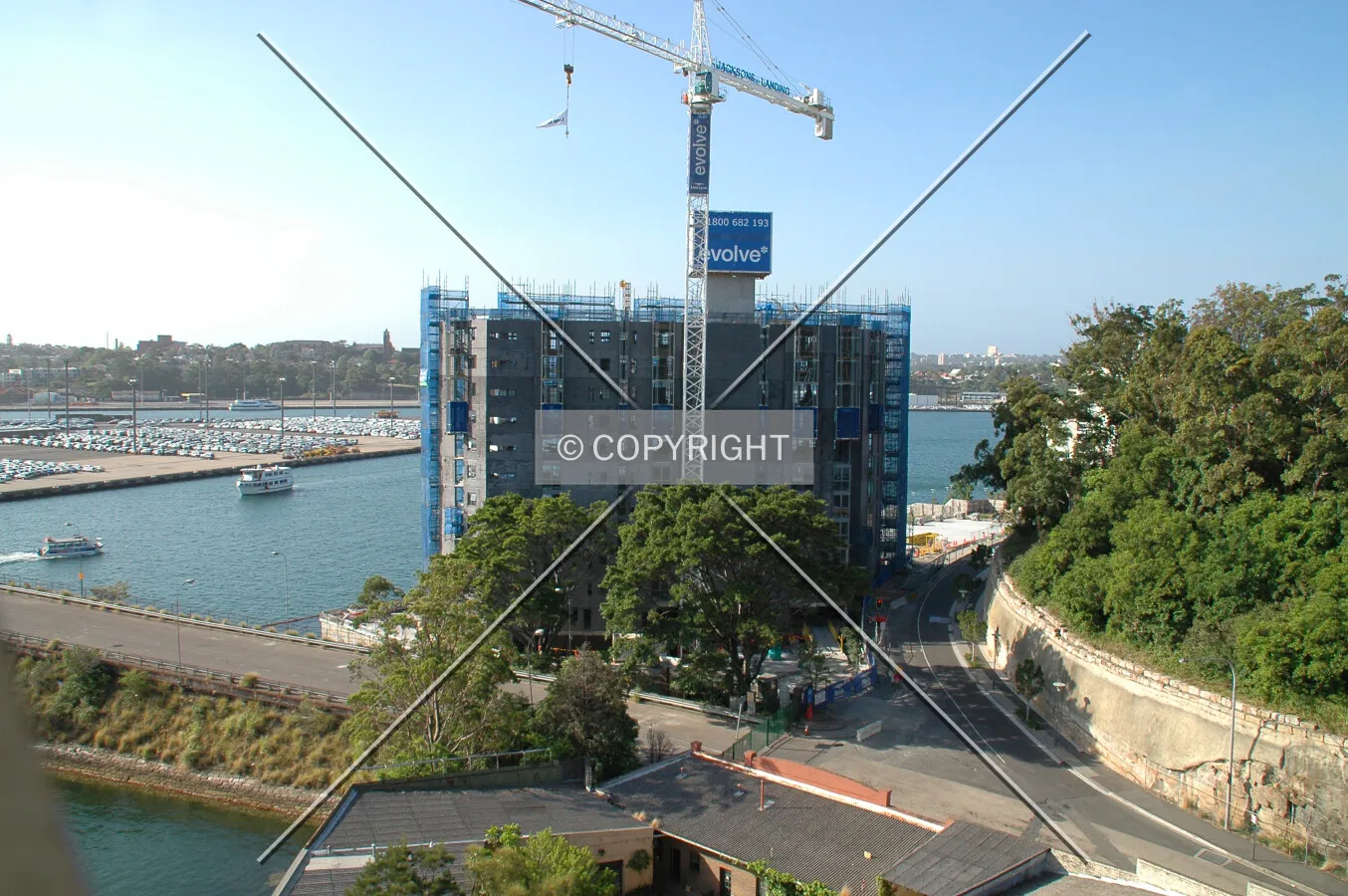 Elevated view from the southeast