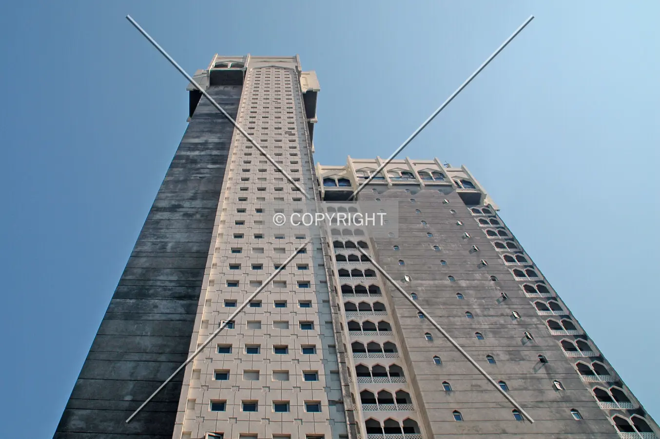 Looking up from Boman Behram Road