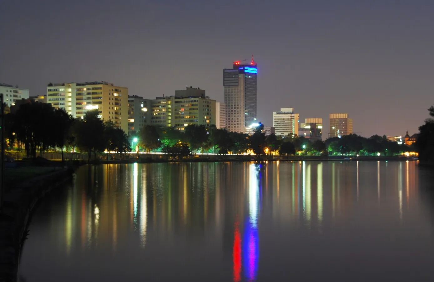 City lights reflecting on the Main River