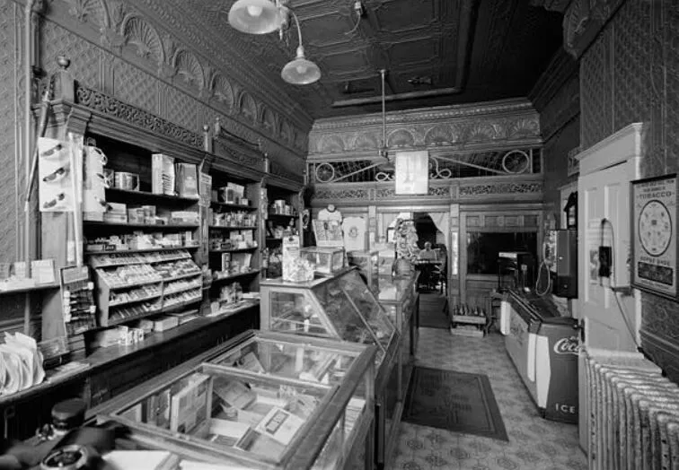 Vintage view of the interior as Schaffer's Smoke House