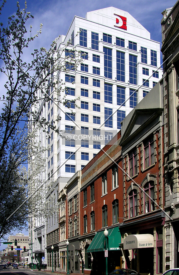 Rising above historic Granby Street from the southwest