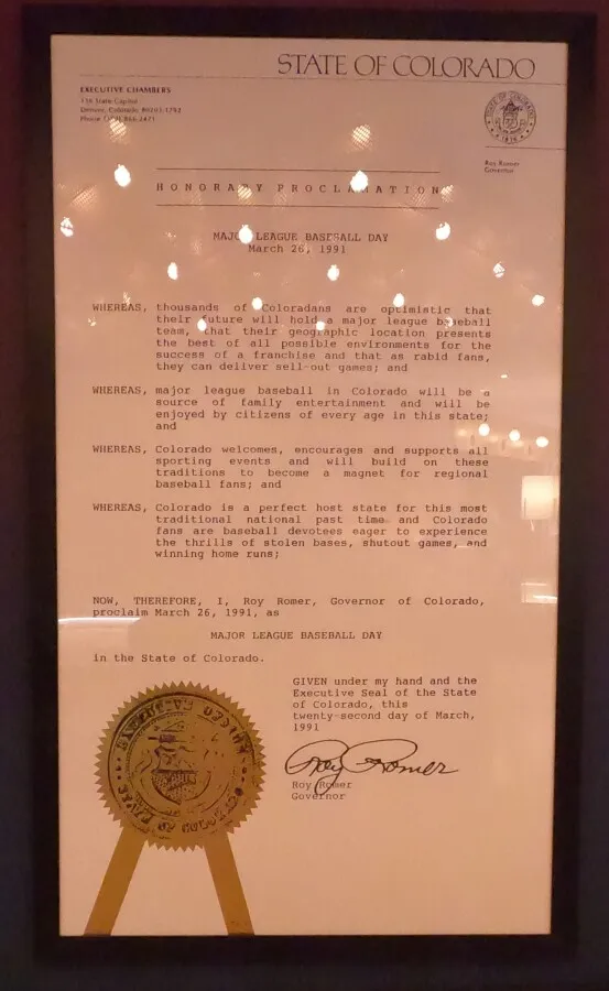 Proclamation honoring the Colorado Rockies baseball team