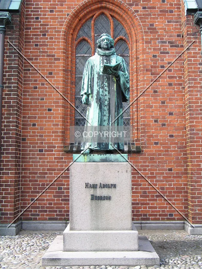 View of a statue of Hans Adolph Brorson in front of the south part