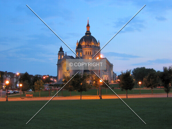 Twilight view to the southwest from the Minnesota History Center