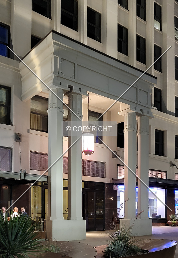 East entrance at night; November 15, 2021