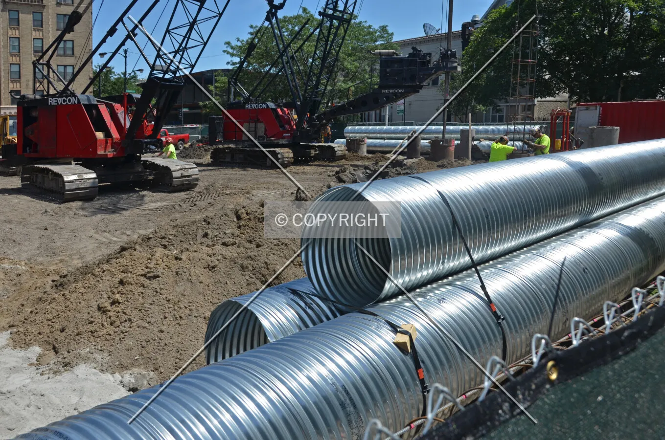 Caisson liners staged on the western edge of the site; July 15, 2015