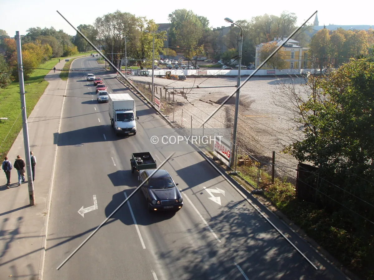 Daugavgrivas Street with construction side on right side. View from Vansu bridge