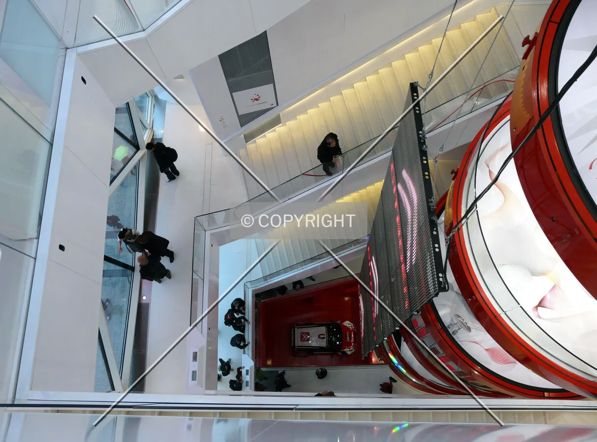 Looking down at the central void from the top floor