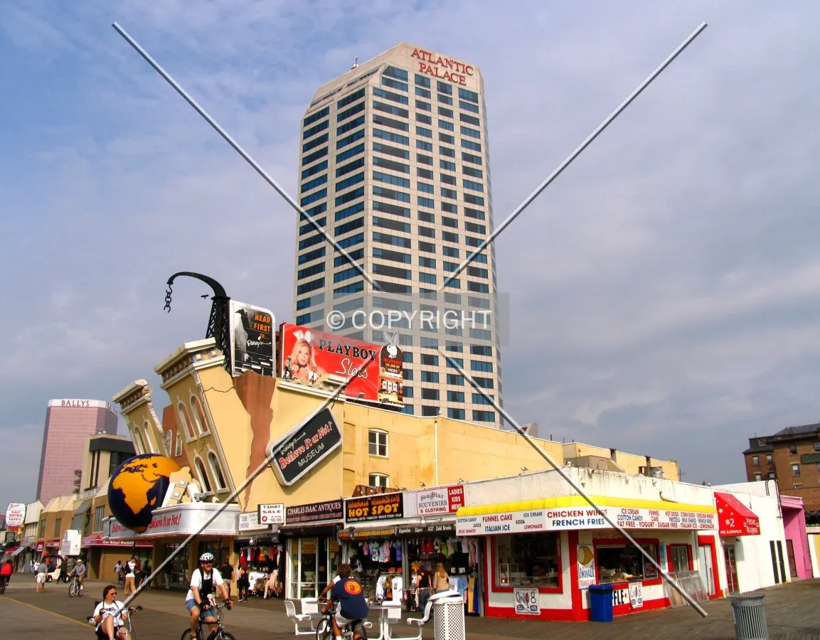 From the northeast, rising above its Boardwalk surroundings