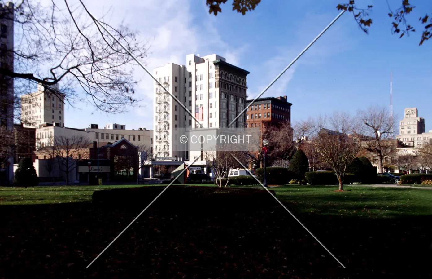 View from the east across the Courthouse Square toward Spruce Street