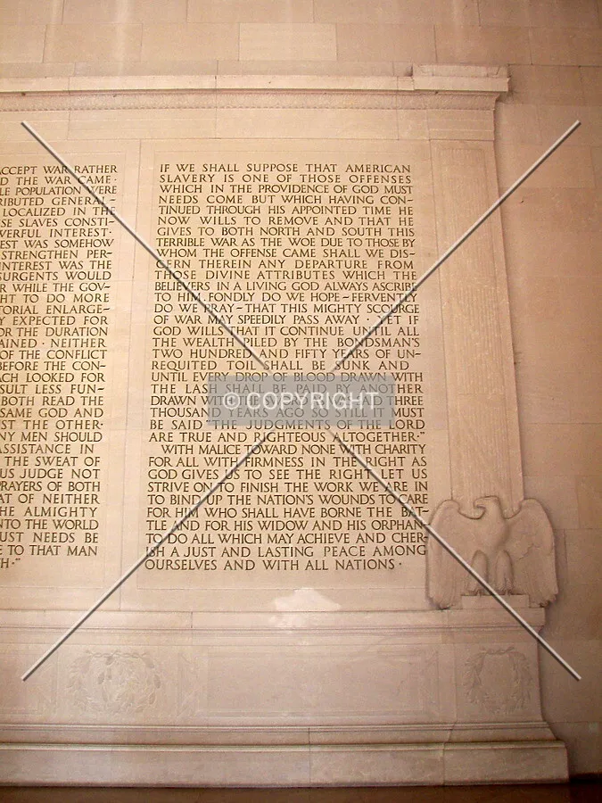 Carved inscriptions of Lincoln's Second Inaugural Address