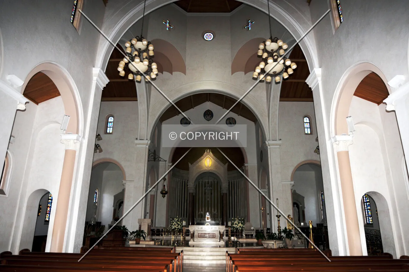 Looking up at the altar from the west
