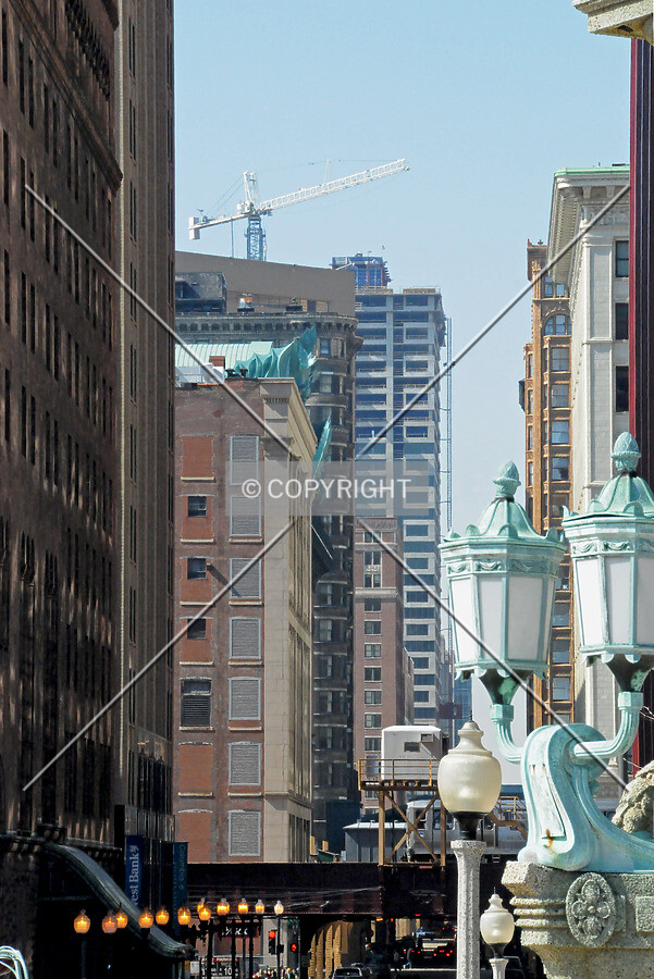 Looking west along Van Buren Street from Grant Park