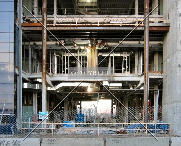 View through the building from across 2nd Street