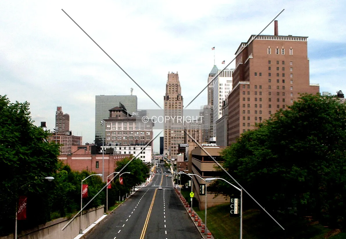View southeast along Raymond Boulevard toward downtown
