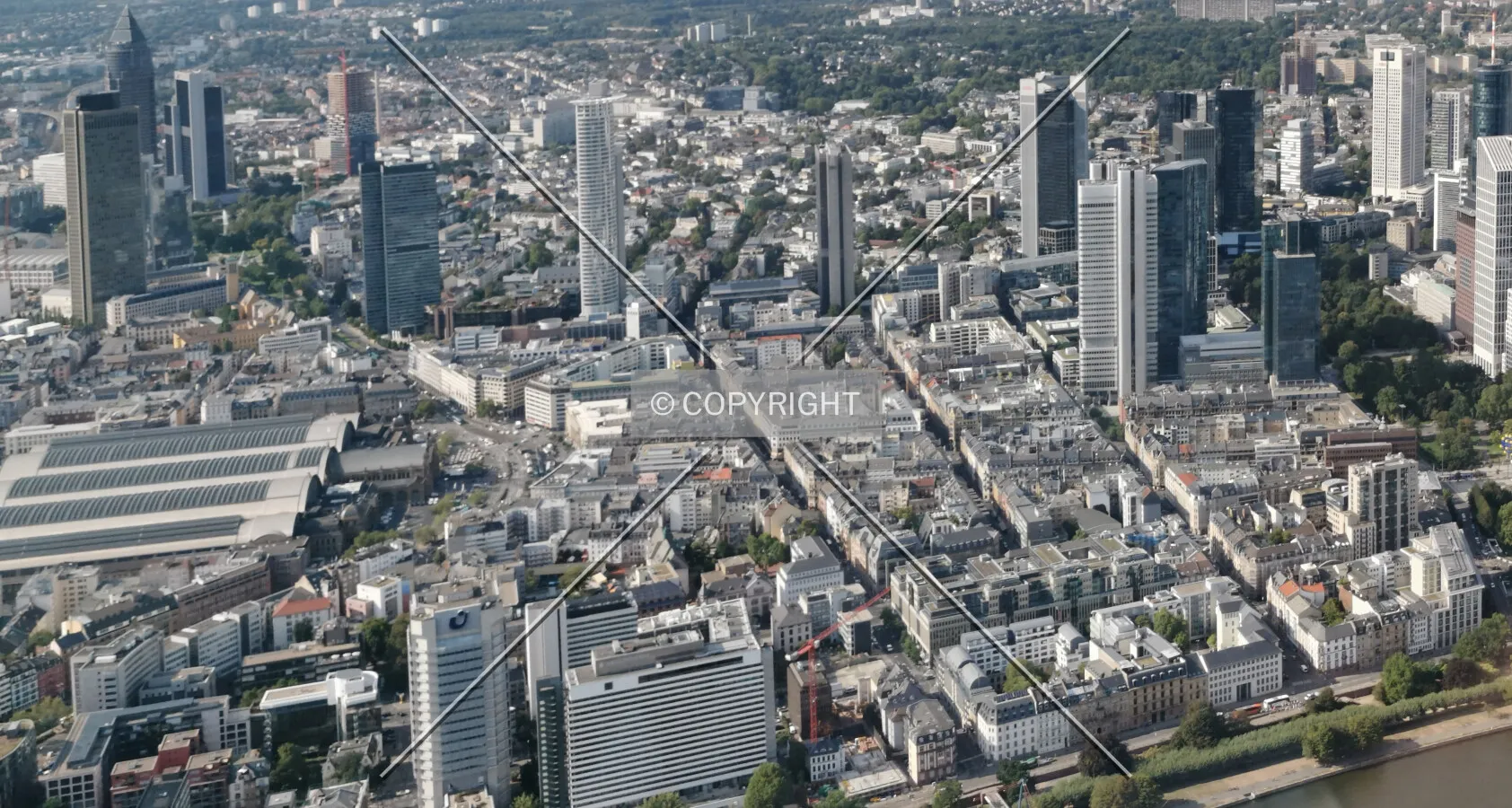 Flight with a helicopter over Frankfurt