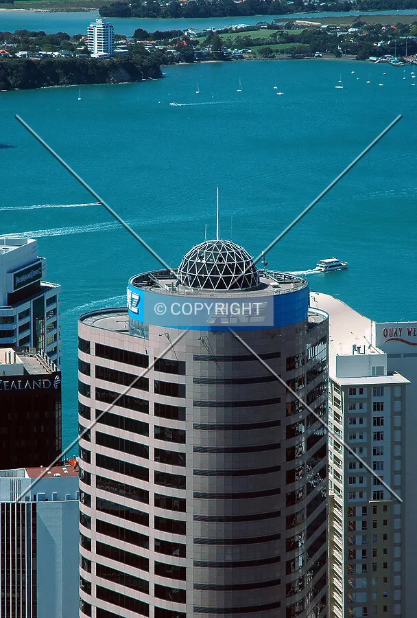 The glazed dome roof set against the harbour