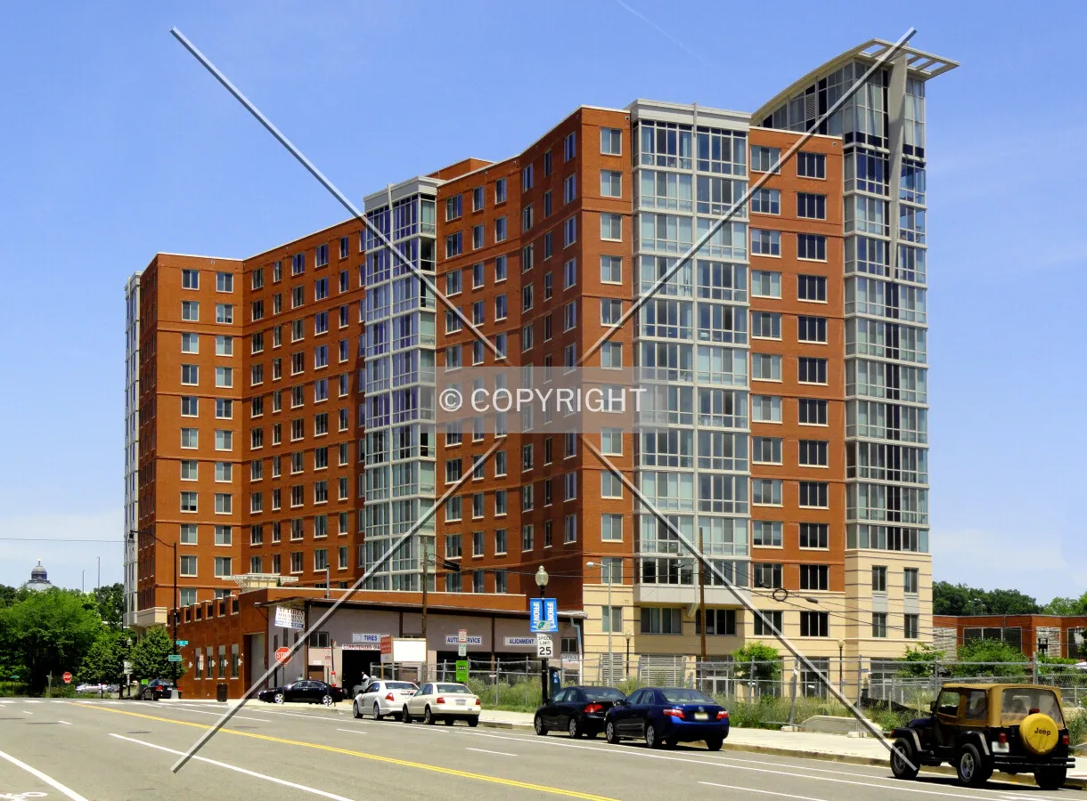 From across 1st Street to the southeast