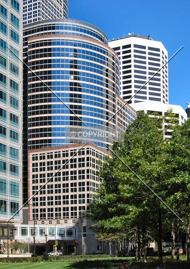 Park Building viewed from the southeast at Accenture Tower, US Bank Plaza rising in the distance