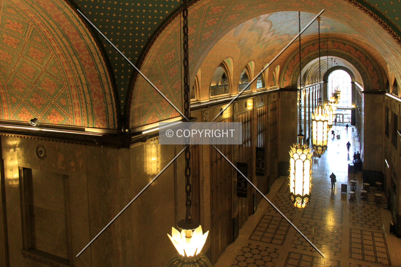 Looking down on the lobby from the second mezzanine