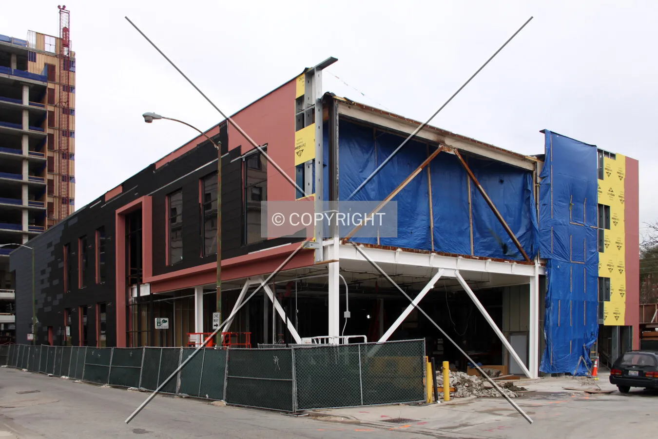 The gutted framework being reclad