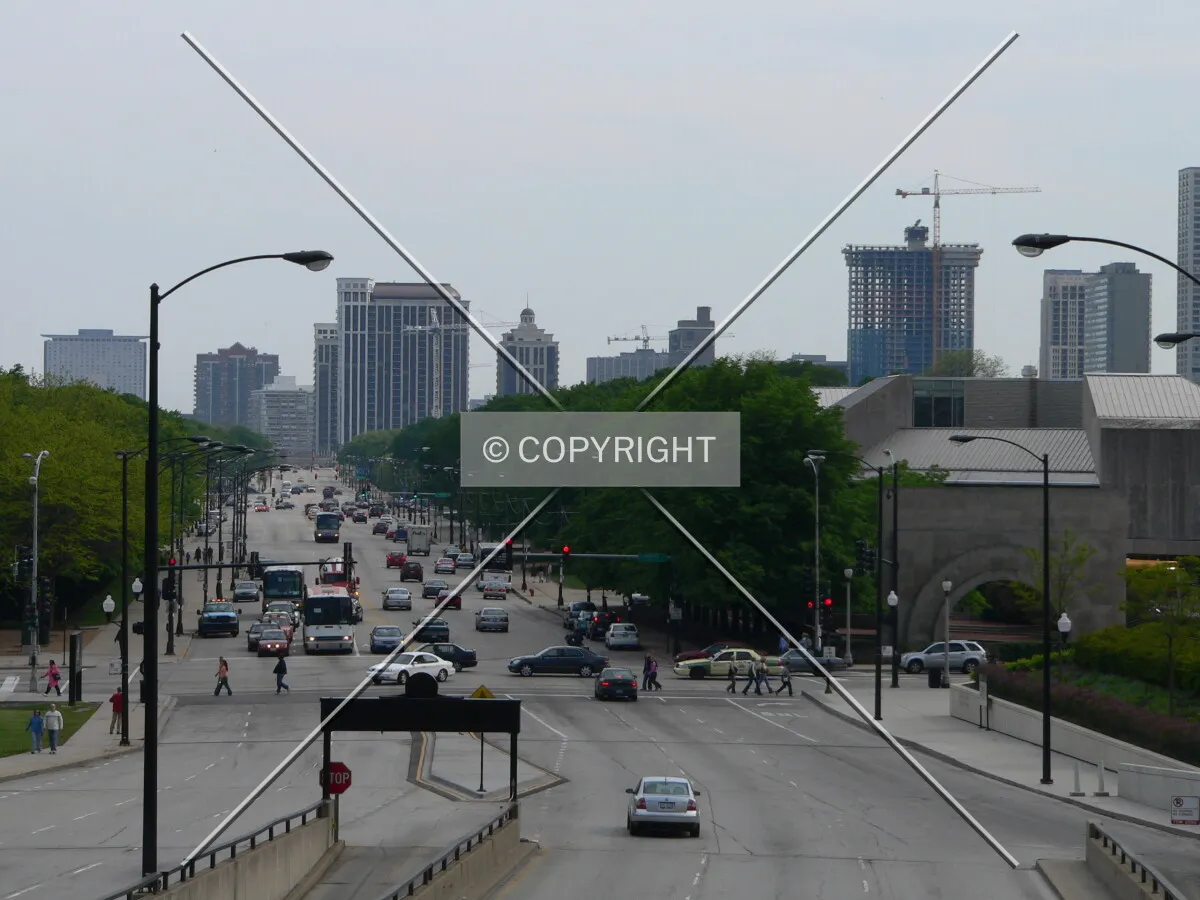 Looking south from the BP Bridge, with 1255 South Michigan under construction to the right