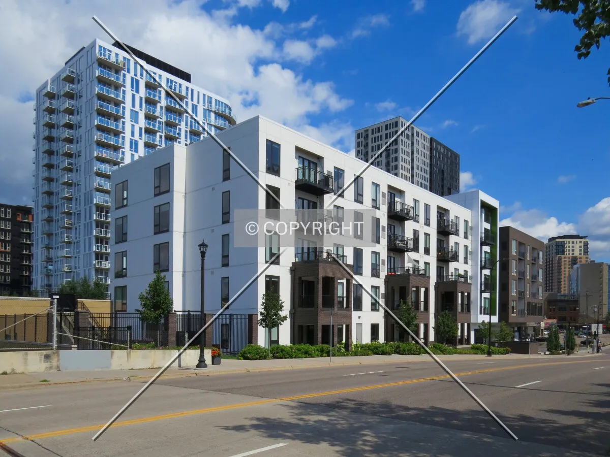 View to the southeast across University Avenue NE