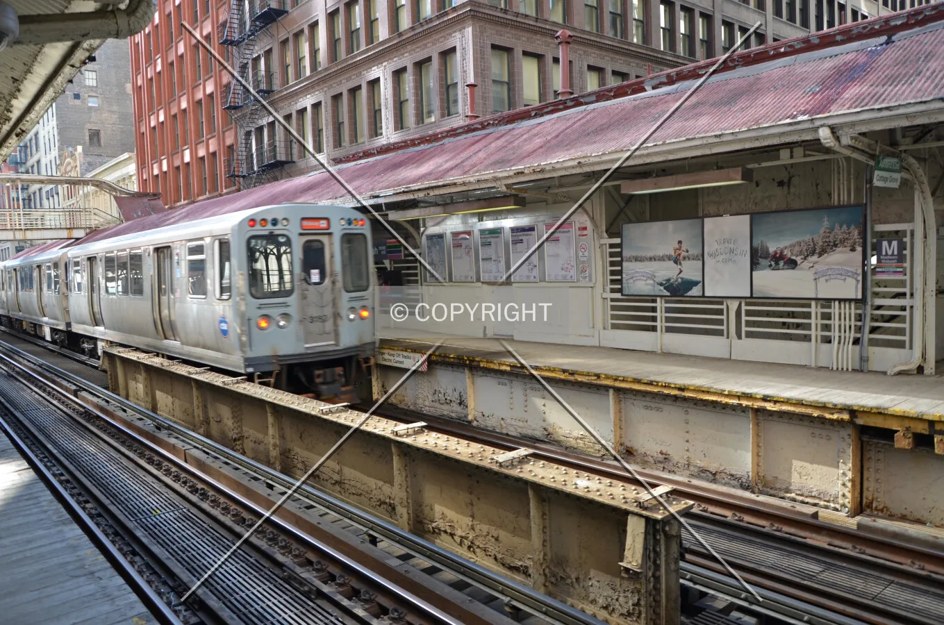 Western platform and station house viewed from the eastern platform; March 7, 2015.
